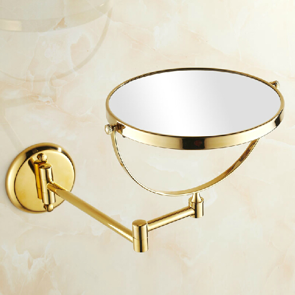 fashion wall mount bathroom cosmetic mirror golden brass 8" folding telescopic magnify beauty mirror - Click Image to Close