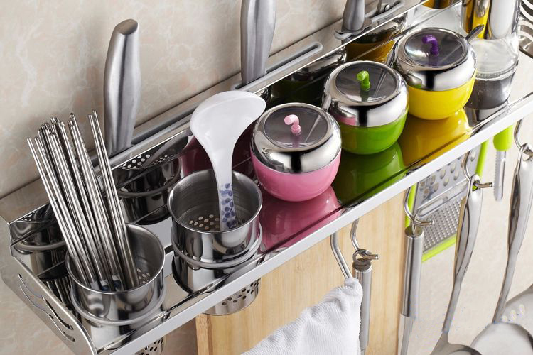 60cm multi-function storage rack knife chopping block holder including a hanging rod and 5 hooks 7160