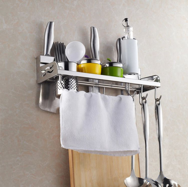 nice 40cm multi-function storage rack knife chopping block holder including a hanging rod and 5 hooks 7140
