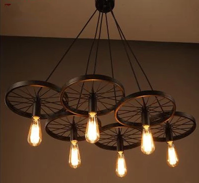 6-arm iron wind wheel black finished -selling chandelier industrial lighting for home decoration