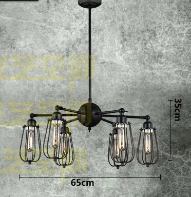 vintage 6-arm iron cage chandelier loft creative personality industrial edison bulb american style for living room