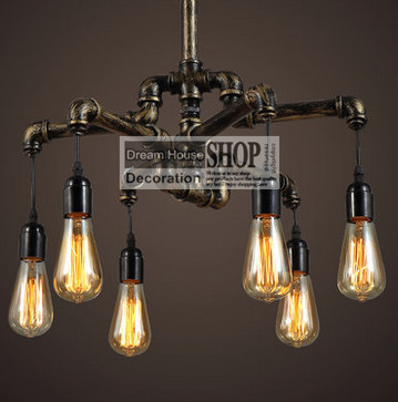 water pipe iron chandelier loft vintage industrial classical metal frame pendant lamp lighting