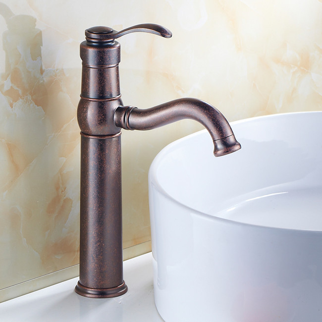 antique copper tall bathroom faucet lavatory vessel sink basin faucets red bronze mixer tap swivel spout h1082a