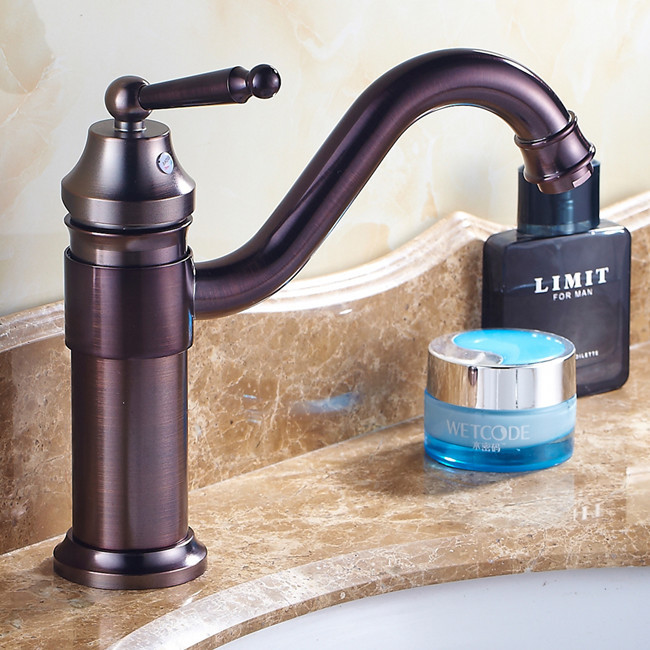 oil rubbed bronze deck mounted antique brass bathroom basin faucet vessel sink mixer tap single handle r833c