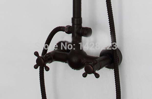 bathroom oil rubbed bronze 8" rainfall shower faucet sets + telephone hand shower wall mounted