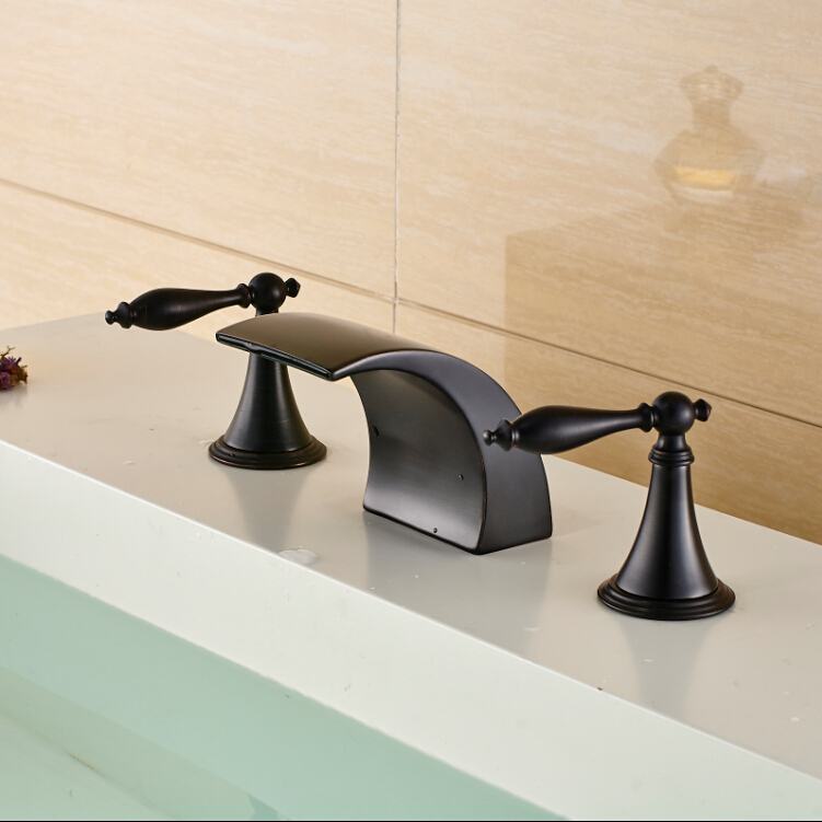 bathroom oil rubbed bronze waterfall spout sink faucet two handle mixer tap