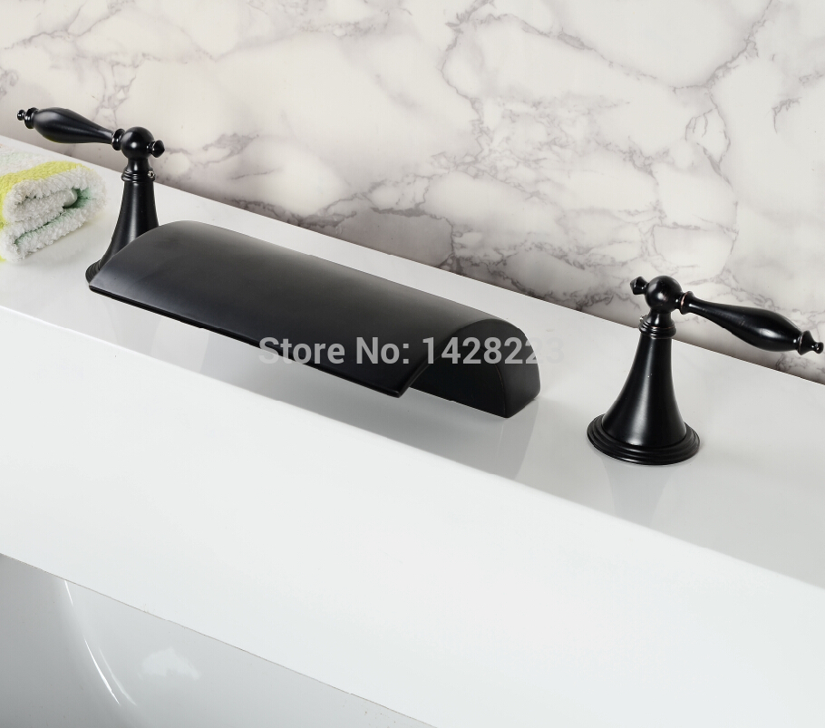 deck mounted waterfall bathroom basin sink mixer faucet oil rubbed bronze 3pcs bathtub faucet taps