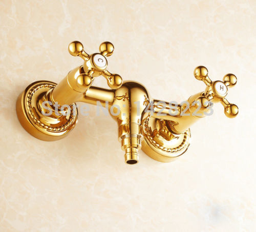luxury golden & oil rubbed bromze brass washing machine faucet bathroom wall mount dual handles laundry sink mixer tap