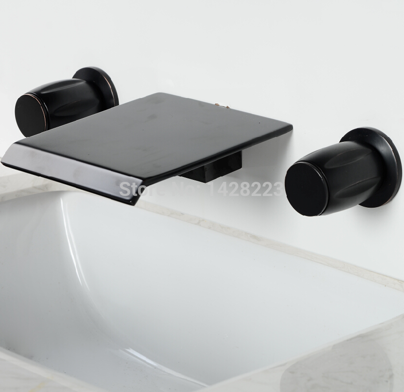modern wall mounted 3pcs waterfall bathroom basin sink faucet dual handles widespread basin mixer taps