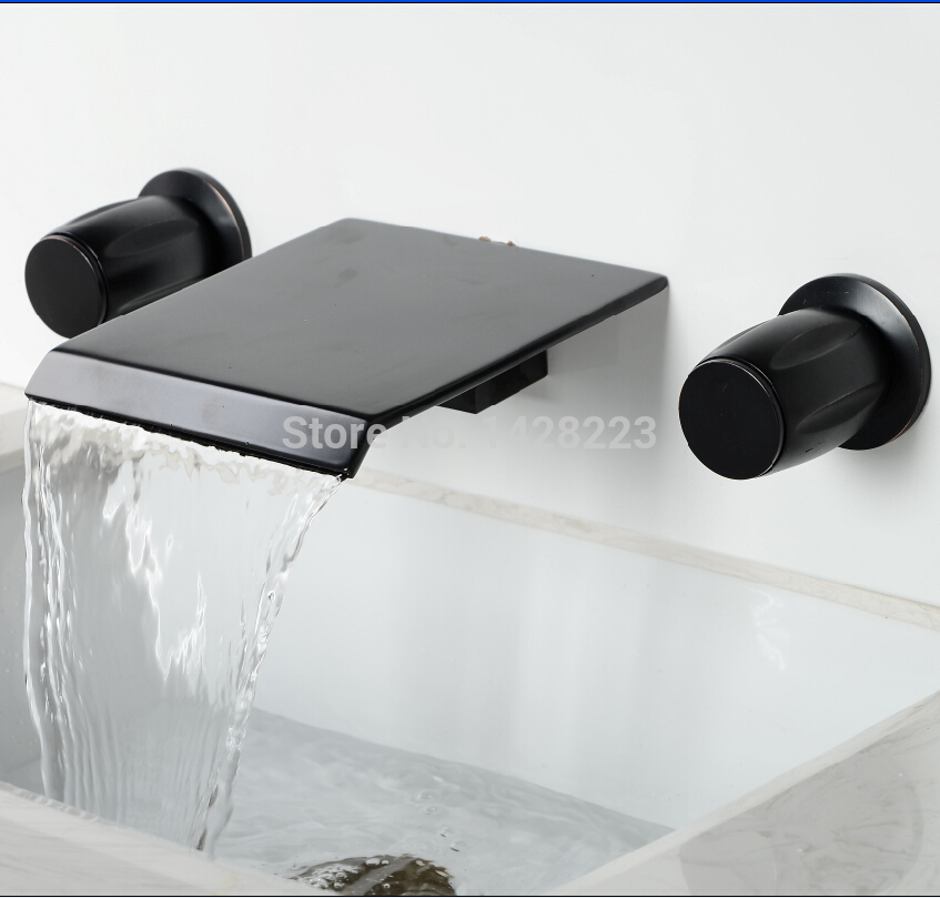 modern wall mounted 3pcs waterfall bathroom basin sink faucet dual handles widespread basin mixer taps