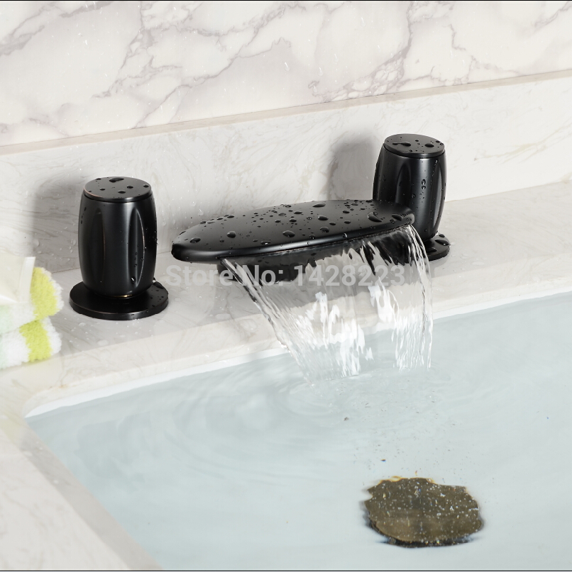 oil rubbed bronze bathroom deck mounted waterfall basin sink faucet dual handle basin sink mixer tap