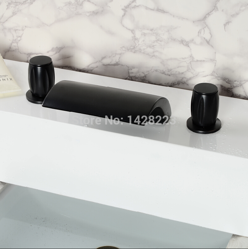 oil rubbed bronze double handles bathroom sink basin faucet deck mounted waterfall basin mixer taps