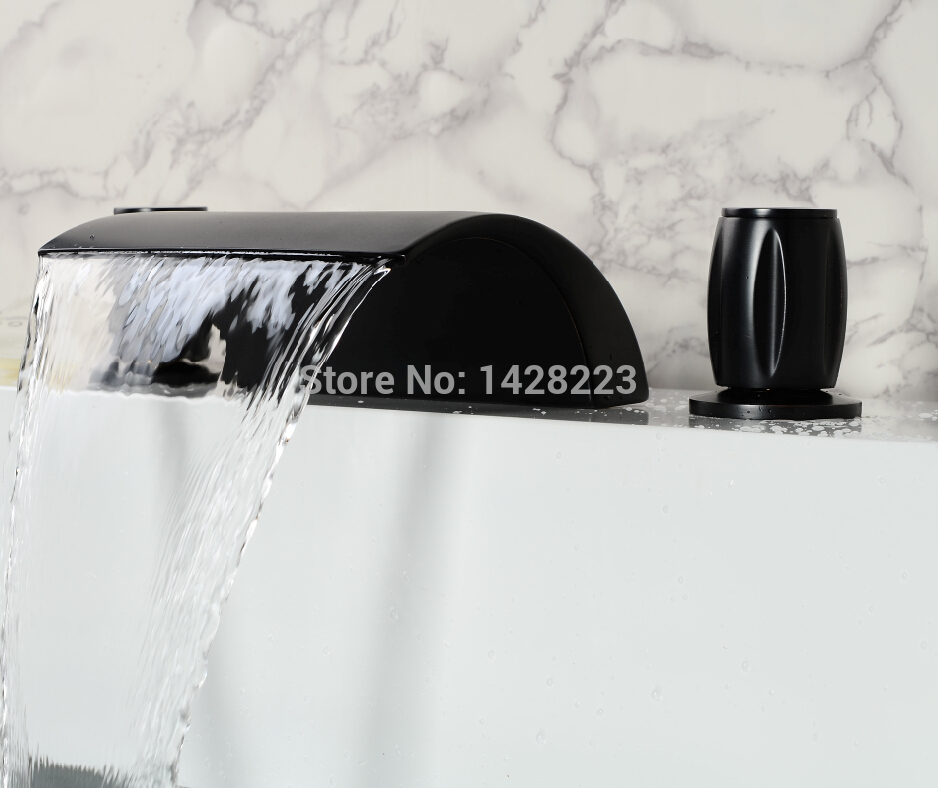 oil rubbed bronze double handles bathroom sink basin faucet deck mounted waterfall basin mixer taps
