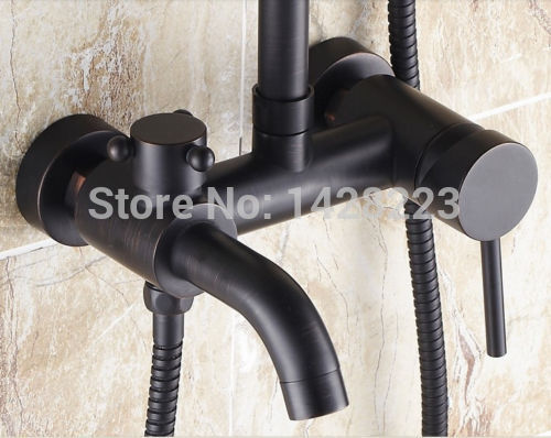 oil rubbed bronze finished good-quality wall mounted shower tub mixer faucet set with 8" rainfall shower head + hand shower