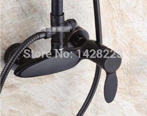 oil rubbed bronze single handle wall mounted rainfall bath and shower faucet unite with hand shower