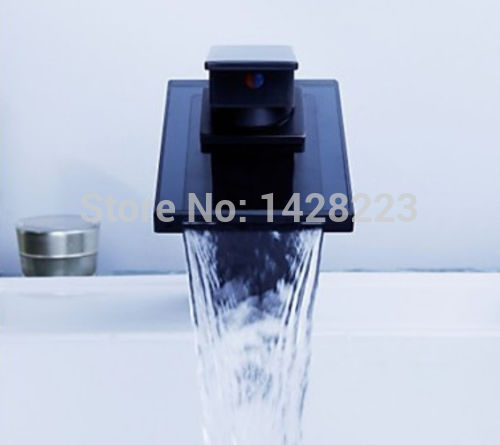 oil rubbed bronze square waterfall black glass spout bathroom sink faucet deck mounted single hole basin mixer taps