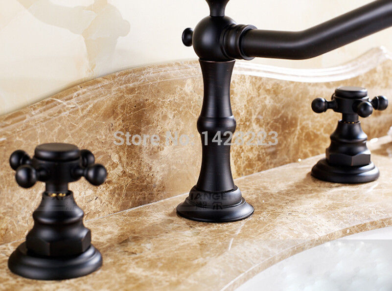 widespread 3 holes bathroom basin sink mixer tap deck mounted two handles basin faucet oil rubbed bronze