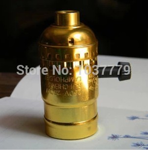 50pcs/lot aluminum e27 lamp holders lamp sockets pendant lamp bases in gold color with knob switch