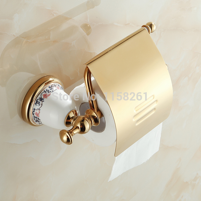 luxury golden color toilet paper holder wall mounted roll toilet paper rack with cover bathroom accessories 3320k