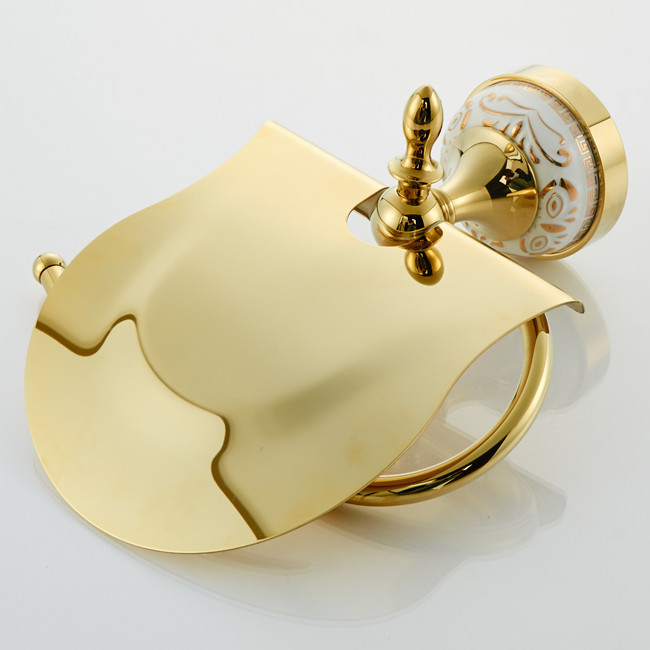 paper holder/roll holder/tissue holder with cover,solid brass construction , gold finish,bathroom accessories, 506k