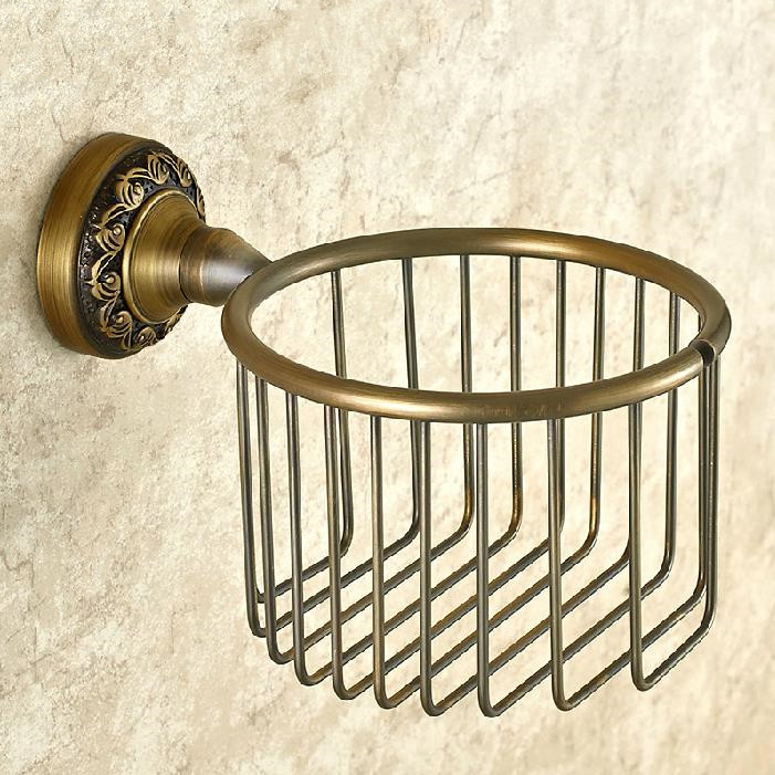 whole and retail antique brass finish bathroom toilet paper holder rack tissue baskets wall mount f91342