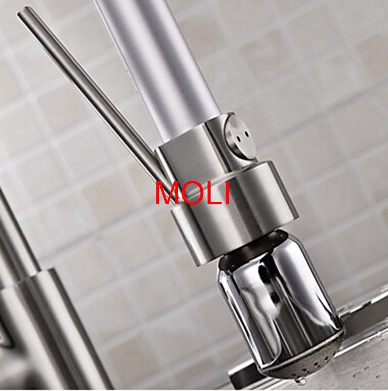 solid brass nickel brushed kitchen faucet deck mounted pull down torneiras with two spray led light water tap