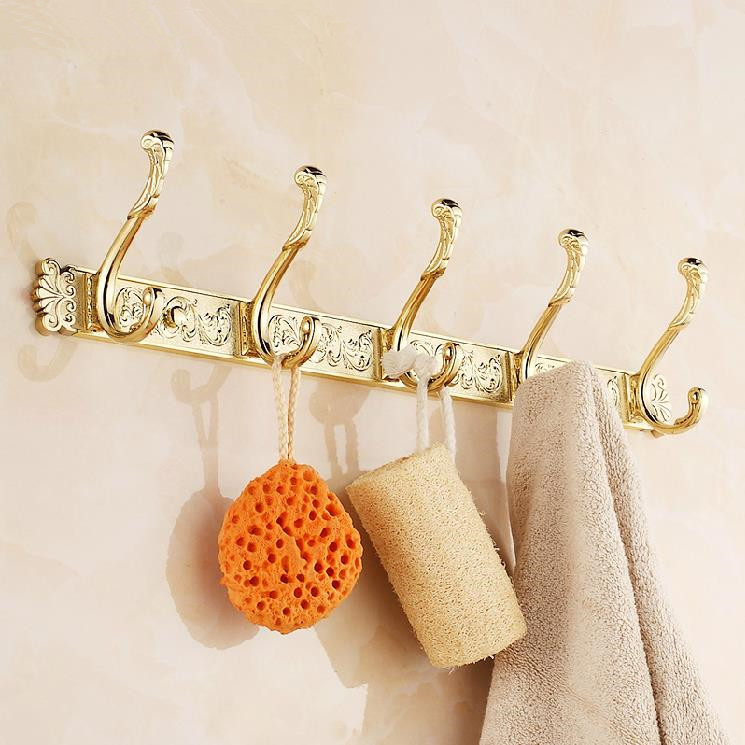 carving gold plate wall mount clothes and hat hook 4-8 row hook bathroom accessories ha-26g