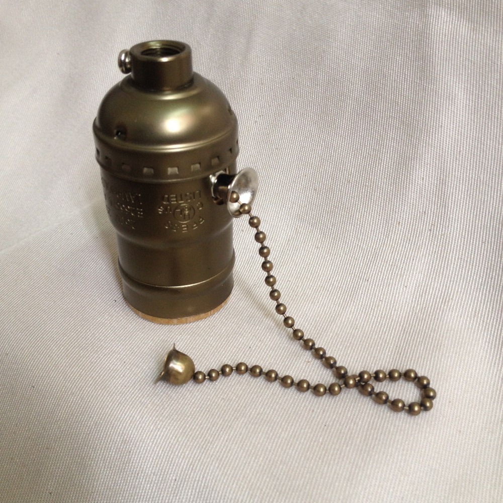 2pcs/lot brass/golden/silver/black vintage e27 aluminum zipper switch lamp holder socket apply in edison bulb pendant light