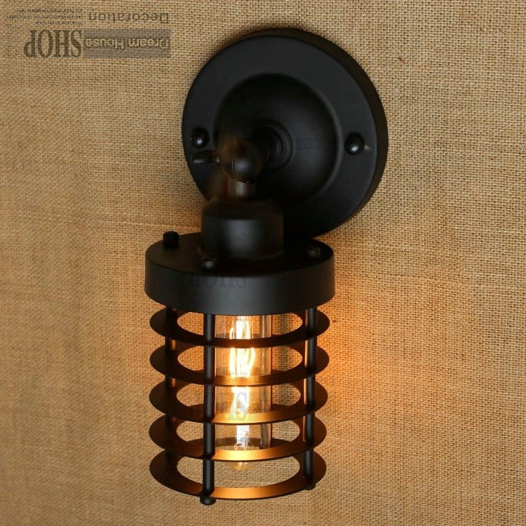 american industry lampshade wall lamps retro vintage lamp-chimney edison light bulb fixture cage