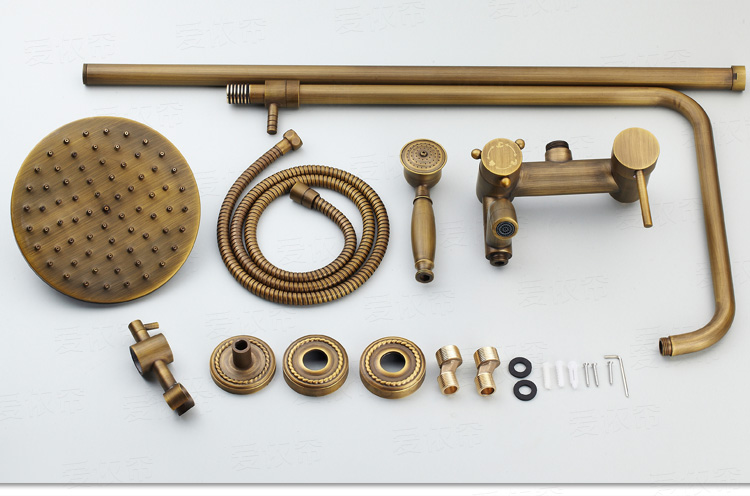 antique brass exposed shower faucet set