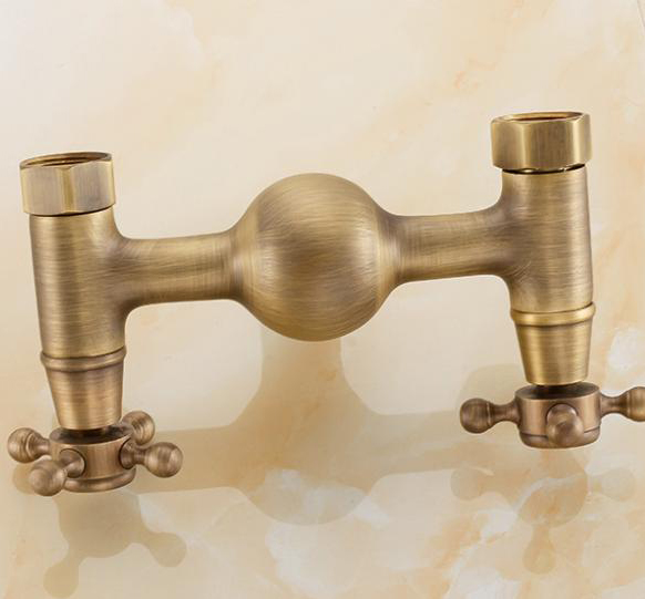 dual handle brass antique wall shower faucet