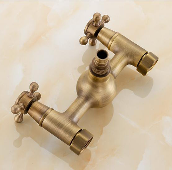 dual handle brass antique wall shower faucet