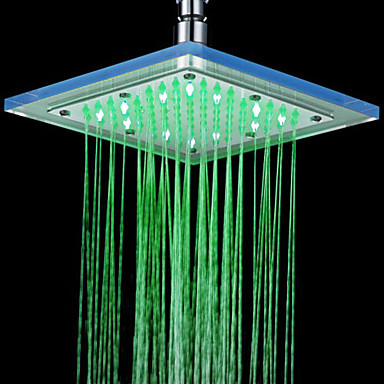 8 inch glass water saving rainfall led shower head with color changing ,chuveiro ducha quadrado