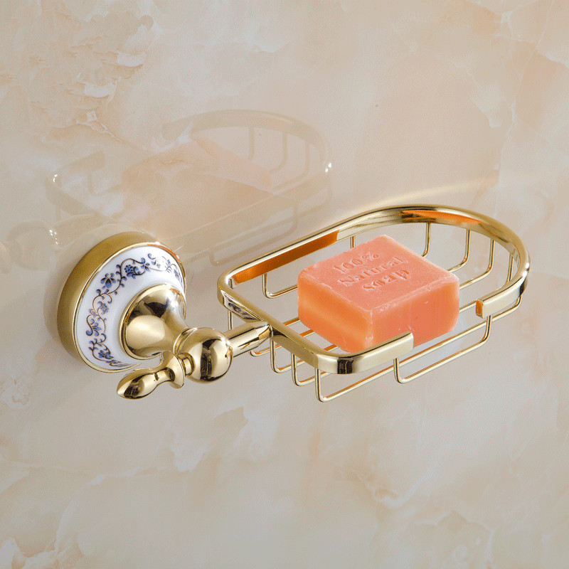 modern bathroom blue&white porcelain golden finish brass soap basket/soap dish/soap holder/bathroom accessories/hardware st33910