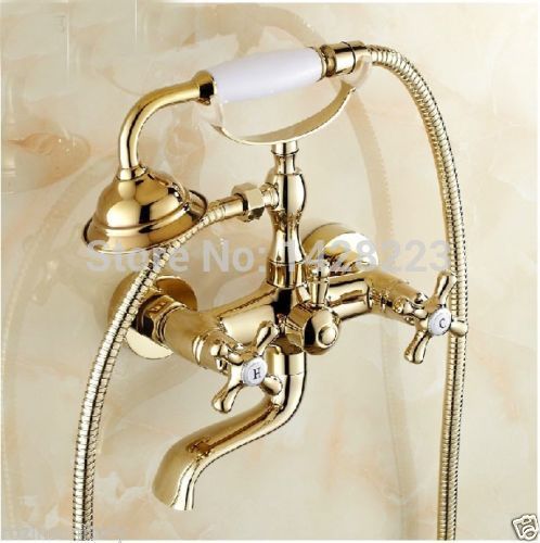 new golden wall mounted bathroom bathtub shower faucet solid brass telephone style bahtub mixer taps