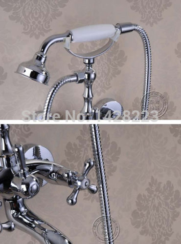 telephone style wall mount bathroom bathtub mixer faucet chrome brass dual handle bath tup mixer tap with hand shower