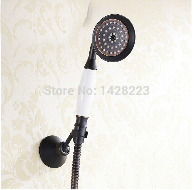 wall mounted oil rubbed bronze dual handles bathtub faucet w/ handshower / bracket