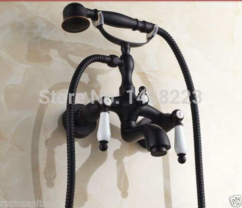 wall oil-rubbed bronze retro style telephone style bathtub faucet sets wall mounted ceramic handles bath tub mixer taps