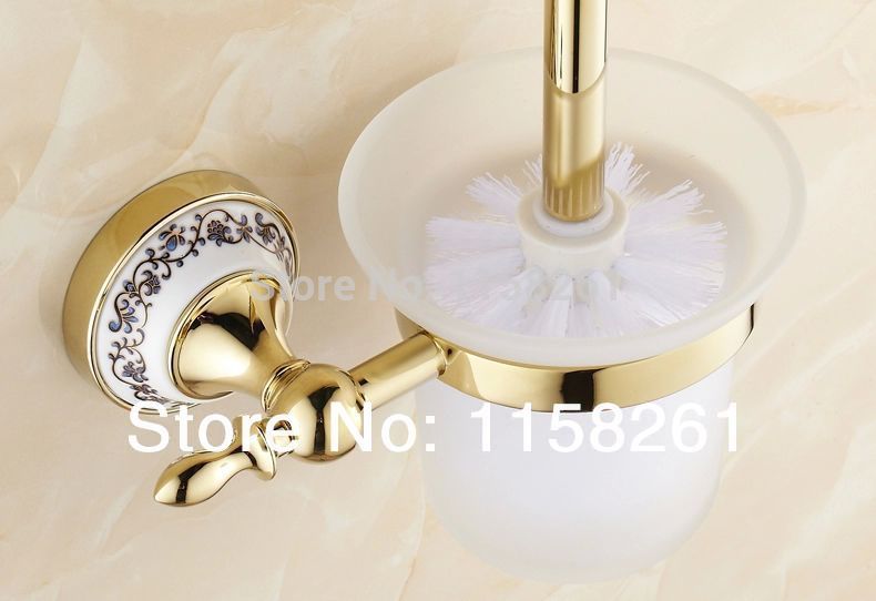 blue & white porcelain bathroom accessories brass gold toilet brush holder,bathroom products construction-st-3394