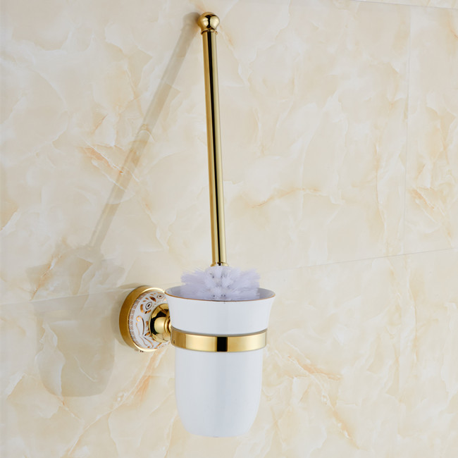 fashion golden ceramic toilet brush holder wall mounted solid brass base ceramics cup bathroom accessories jr-511k