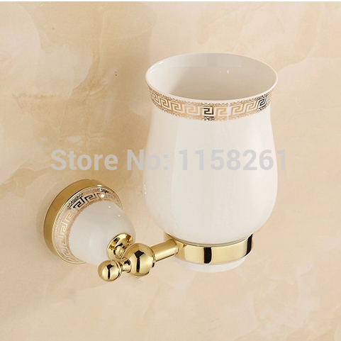 luxury golden plated finish toilet brush holder with ceramic cup/ household products bath decoration bathroom accessories 5609 - Click Image to Close