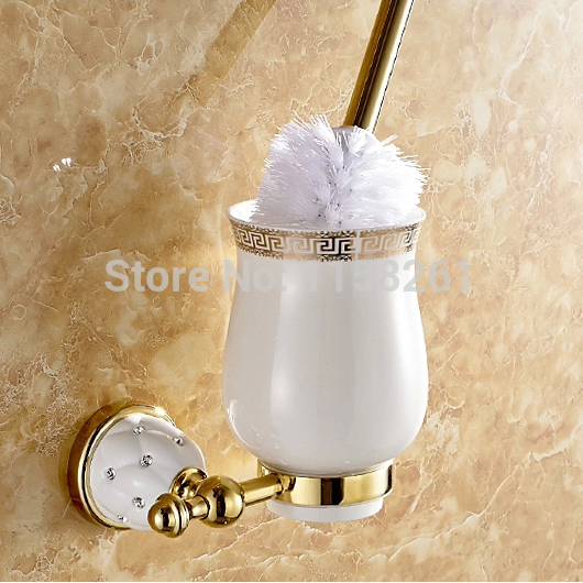 luxury golden plated finish toilet brush holder with ceramic cup/ household products bath decoration bathroom accessories5209 - Click Image to Close