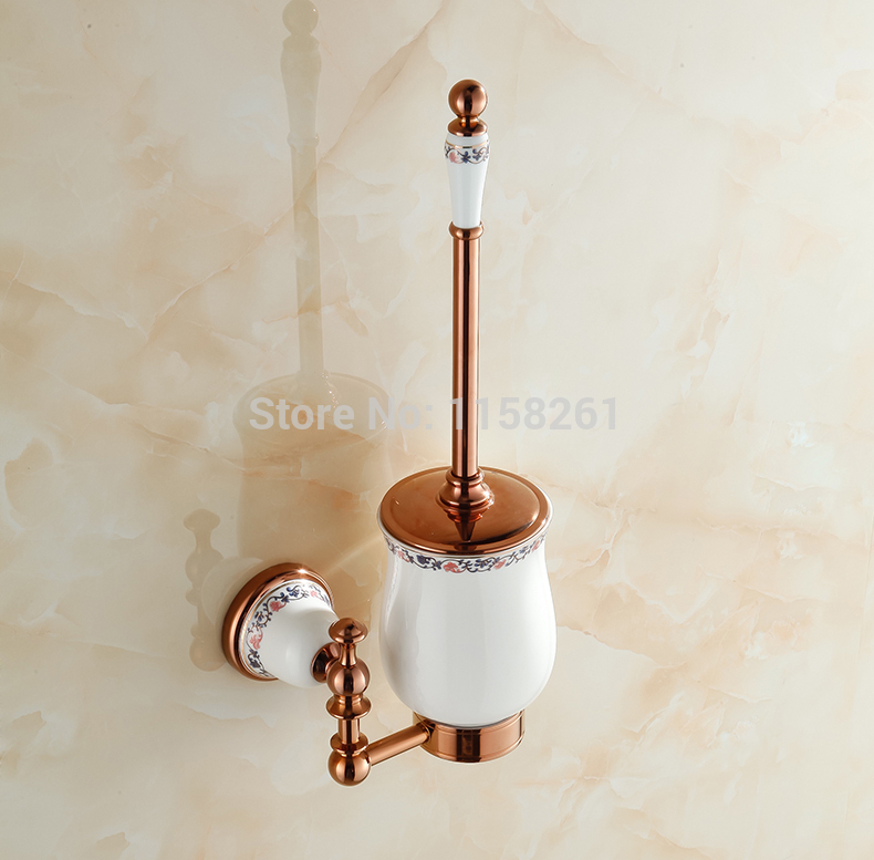 solid brass toilet brush holder rose gold finished ceramics cup ceramics base bathroom cup holder wall mounted xl-3313e