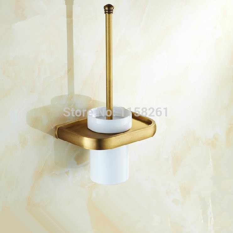 toilet brush holder,brass construction base in antique finish + ceramics cup,bathroom accessories f81397f
