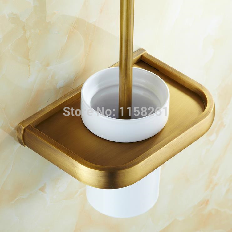 toilet brush holder,brass construction base in antique finish + ceramics cup,bathroom accessories f81397f