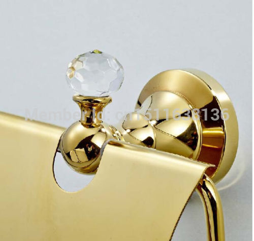 modern new wall mounted golden finish brass with crystal bathroom toilet paper holder with cover