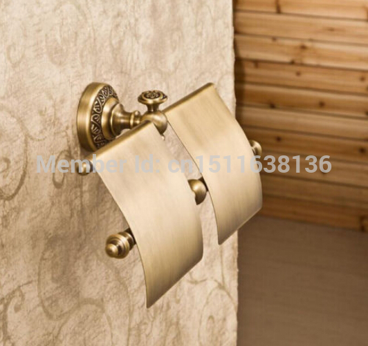 new wall mounted bathroom antique brass toilet paper holder dual box with cover waterproof
