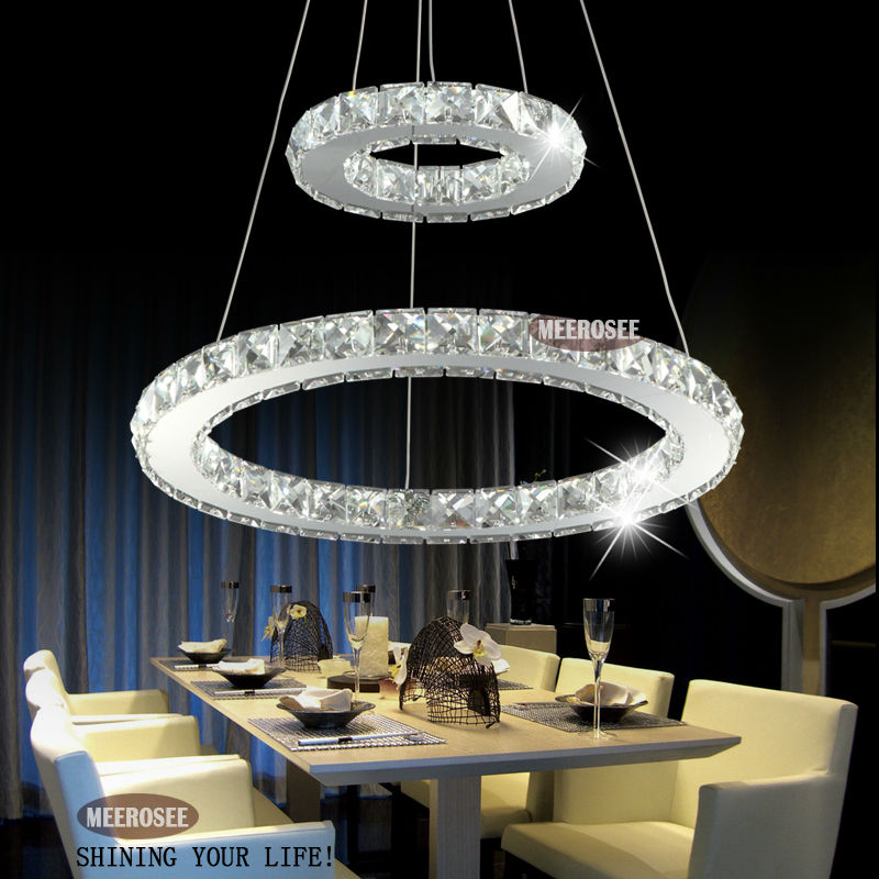 2 rings led crystal chandelier ring light, crystal lusters circle suspension light fixture d20 inch
