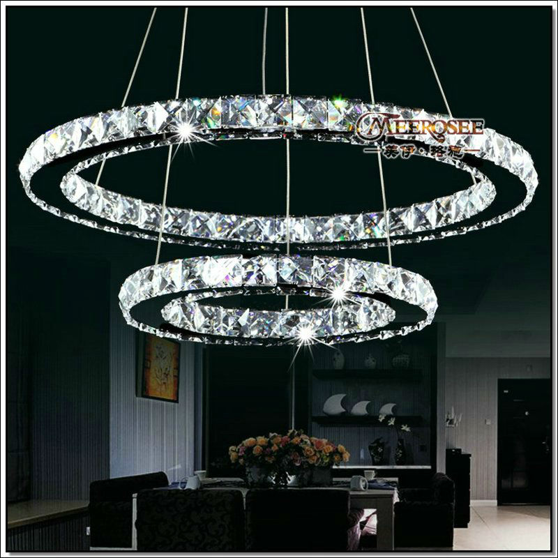led crystal pendant light 2 rings suspension pendant lamp fast and