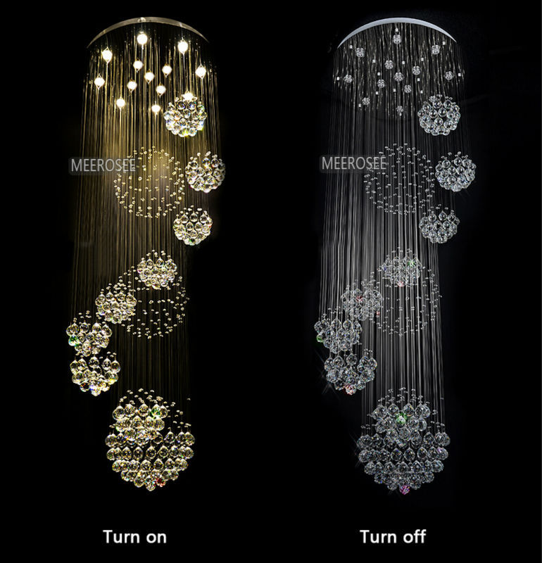 modern large crystal chandelier light fixture spiral lustres de cristal for lobby, staircase, foyer long crystal lighting